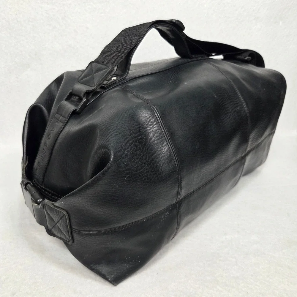 Vtg Karl Lagerfeld Weekender Duffel Bag Mens Black Faux Leather Travel Gym